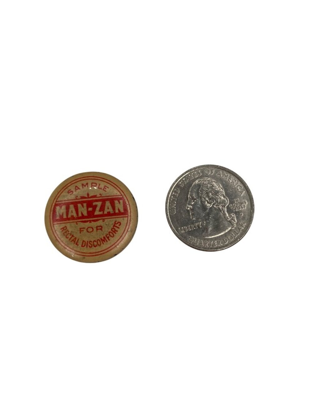 Vintage Man-Zan Rectal Discomforts Empty Sample Container Advertising Metal Tin